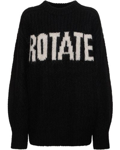 ROTATE BIRGER CHRISTENSEN Logo Oversize Wool Blend Knit Sweater - Black