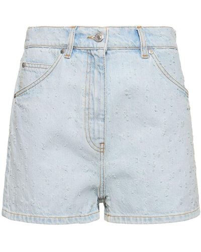 MSGM Cotton Denim Shorts - Blue