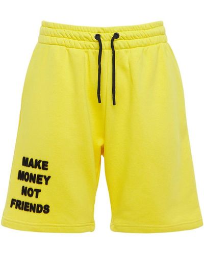 MAKE MONEY NOT FRIENDS Logo Neon Cotton Jersey Sweat Shorts - Yellow