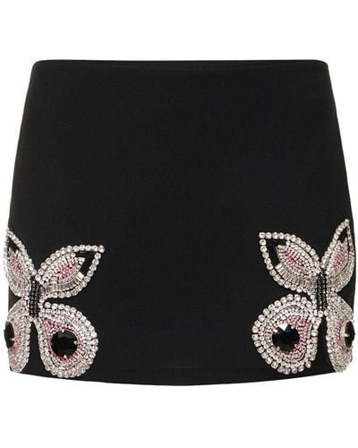 Area Butterfly Embellished Wool Mini Skirt - Black