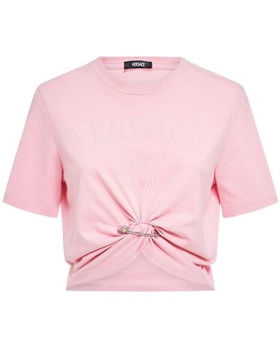 Versace Crop-t-shirt Aus Jersey Mit Sicherheitsnadel - Pink