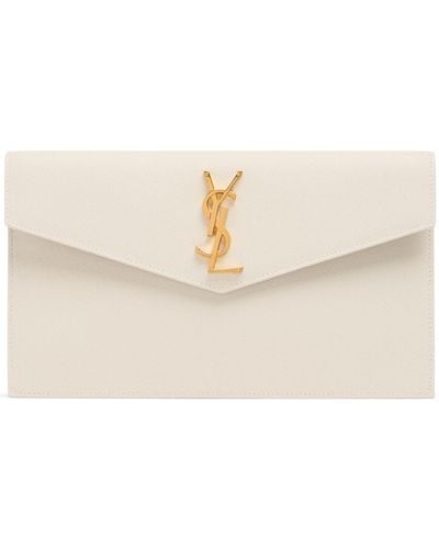Saint Laurent Uptown Leather Envelope Clutch - Natural