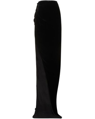 Rick Owens Edfu Asymmetric Velvet Long Skirt W/Slit - Black