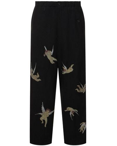 Yohji Yamamoto Pantalones de viscosa y lino - Negro