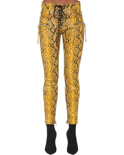 Unravel Project Snake-print Leather Lace-up Pants - Yellow