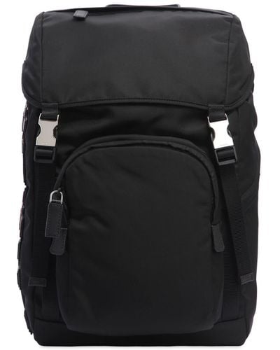 Prada Nylon Backpack W/ Leather Logo Patches - Black