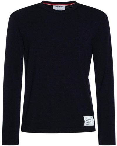 Thom Browne Sweater Aus Wolle Mit 4 Streifen - Blau
