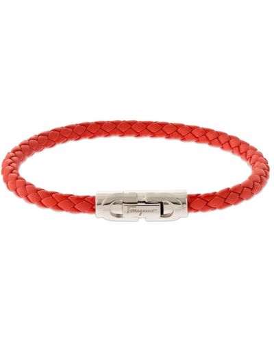 Ferragamo 19cm Gancio Braided Leather Bracelet - Red
