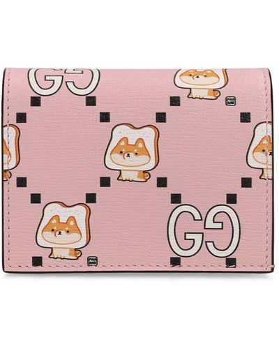 Gucci Kawaii gg Animal Print Card Case Wallet - Pink