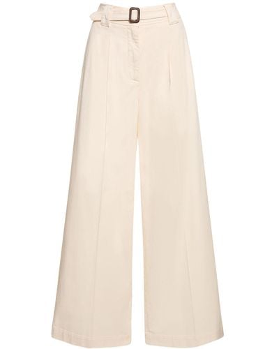 Weekend by Maxmara Pino Belted Cotton Canvas Wide Trousers - Natural