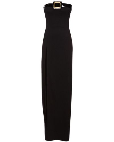 TOM FORD Leather Logo Buckle Strapless Slit-Hem Evening Gown