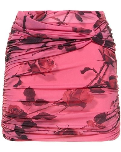 Blumarine Rose Printed Draped Jersey Mini Skirt - Pink