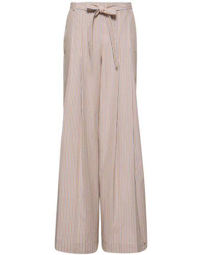 Alberta Ferretti Pantalon ample en popeline à rayures avec ceinture - Multicolore