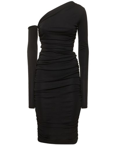 ANDAMANE Olimpia Draped Asymmetric Midi Dress - Black