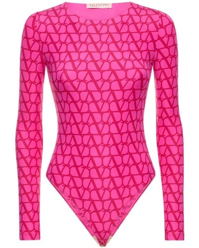 Valentino Logo Printed Jersey Bodysuit - Pink