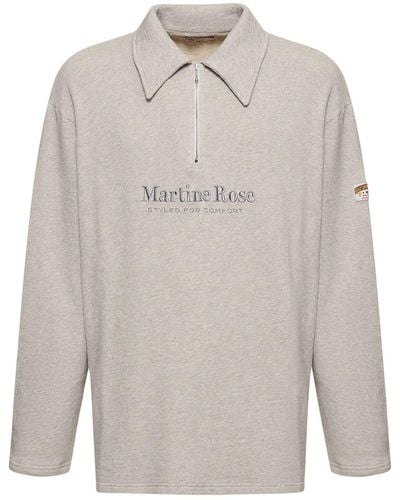 Martine Rose Logo Print Half-Zip Cotton Polo Sweater - Gray