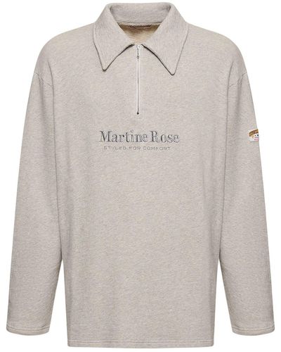 Martine Rose Logo Print Half-Zip Cotton Polo Sweater - Grey
