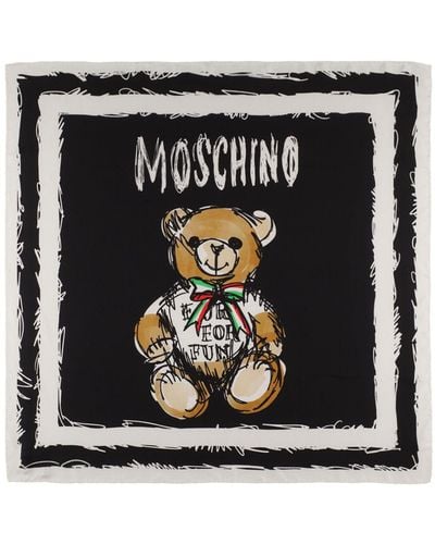 Moschino Teddy Bear Silk Twill Scarf - Black