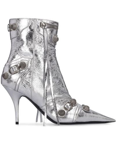 Balenciaga 90Mm Cagole Leather Ankle Boots - Gray