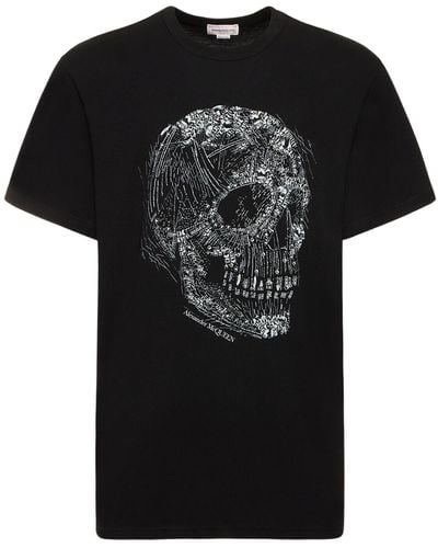 Alexander McQueen Embellished Crystal Skull Cotton T-shirt - Black