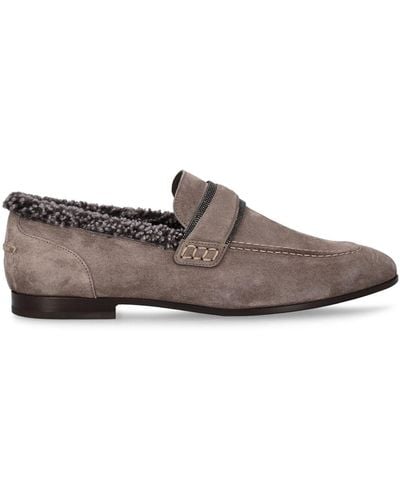 Brunello Cucinelli 10Mm Suede & Shearling Loafers - Brown