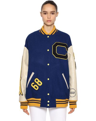 CALVIN KLEIN 205W39NYC Contrast Patches Varsity Bomber Jacket - Blue