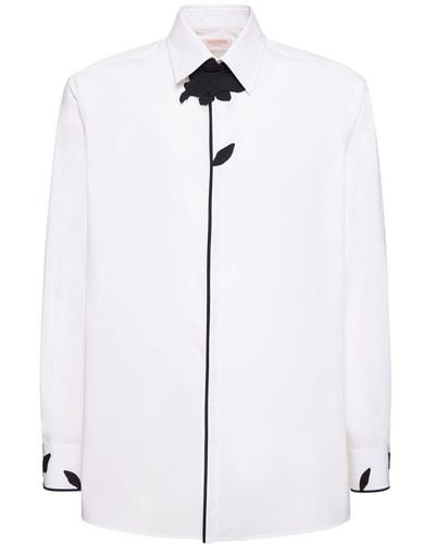 Valentino Flower Embroidered Cotton Shirt - White