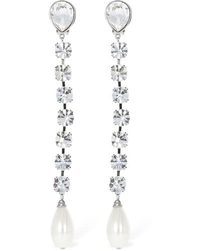 Alessandra Rich Crystal Long Earrings W/ Faux Pearl - White