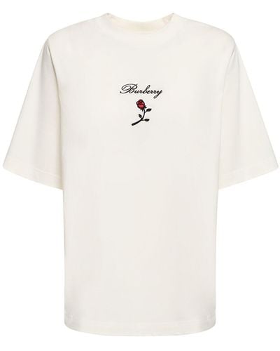 Burberry T-shirt Aus Baumwolljersey Mit Druck - Weiß