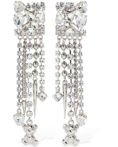 Alessandra Rich Square Earrings W/ Charms - White