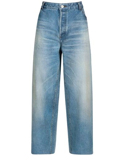 Balenciaga Jeans Cropped De Denim De Algodón - Azul