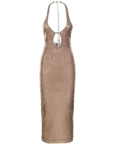 16Arlington Sola Sequined Midi Halter Dress - Natural