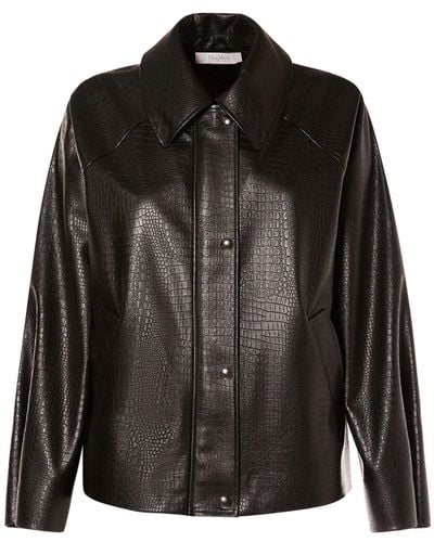 Max Mara Nepal Embossed Faux Leather Shirt Jacket - Black