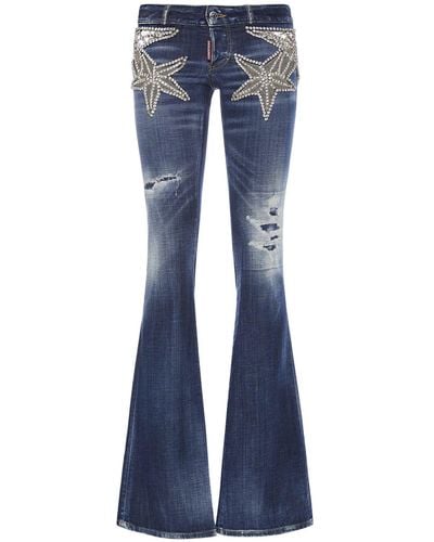 DSquared² Embroidered Stars Low Rise Flared Jeans - Blue