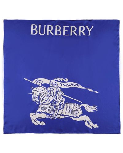 Burberry Foulard en soie imprimé logo - Bleu