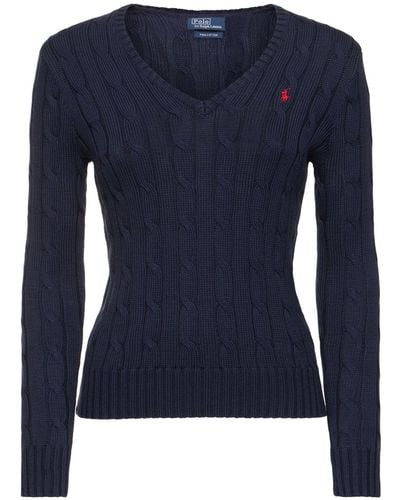 Polo Ralph Lauren Strickpullover Mit Flechtmuster "kimberly" - Blau