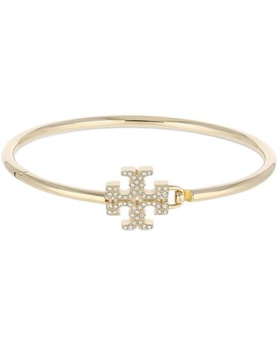 Tory Burch Eleanor Crystal Pavé Hinged Cuff - Natural