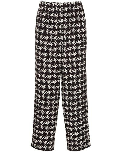 Anine Bing Aiden Houndstooth Viscose Straight Pants - Black