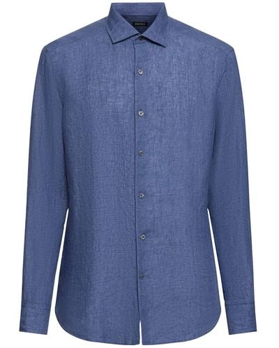 Zegna Camisa larga de lino - Azul