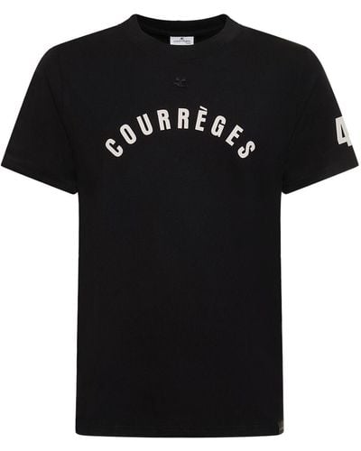 Courreges Logo Print Cotton T-Shirt - Black
