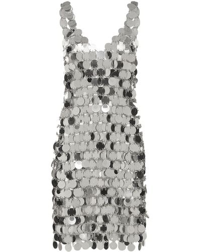 Rabanne Sequin Embellished V Neck Mini Dress - Grey