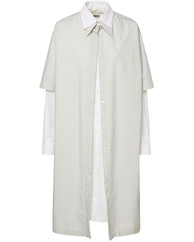 MM6 by Maison Martin Margiela Pinstripe & Poplin Cotton Midi Dress - White