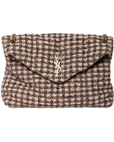 Saint Laurent Mittelgroße Tweed-tasche Mit Karomuster "loulou" - Natur