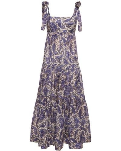 Zimmermann Devi Printed Lace-Up Cotton Maxi Dress - Purple