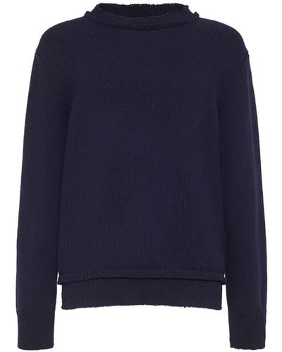 Maison Margiela Wool Blend Shetland Knit Sweater - Blue