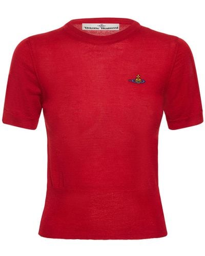 Vivienne Westwood Top bea in maglia di lana e seta con logo - Rosso