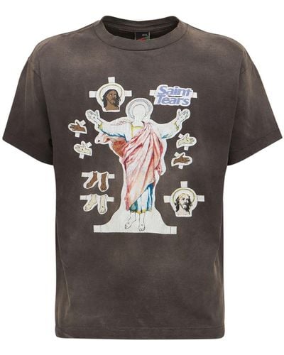 Saint Michael Saint Tears Printed Cotton T-shirt - Black