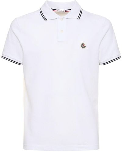 Moncler Logo Patch Cotton Polo Shirt - White