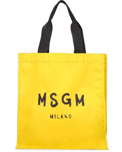MSGM Borsa shopping in nylon pettinato con logo - Giallo