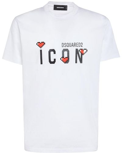 DSquared² Bedrucktes T-shirt Aus Baumwolle - Weiß